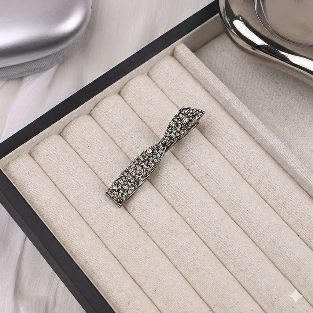 Vintage silver filigree crystal bow hair clip JeevaFashions