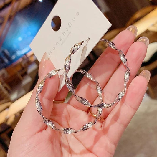 Wavy textured alloy hoop earrings in gold and silver – lightweight anti-tarnish hoops for casual and festive wear