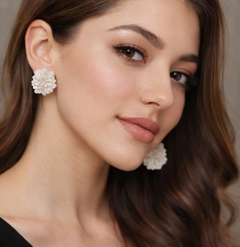White floral stud earrings close up petal detail JeevaFashions