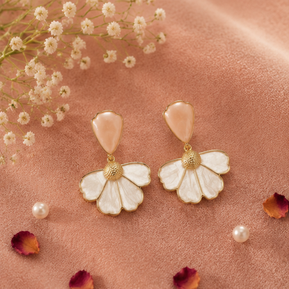 White flower pearl earrings styled for festive occasion JeevaFashions