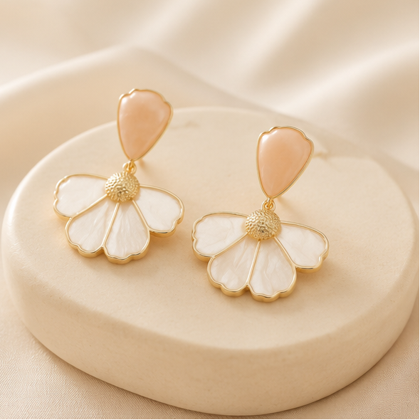 White flower pearl earrings for weddings and sangeet JeevaFashions
