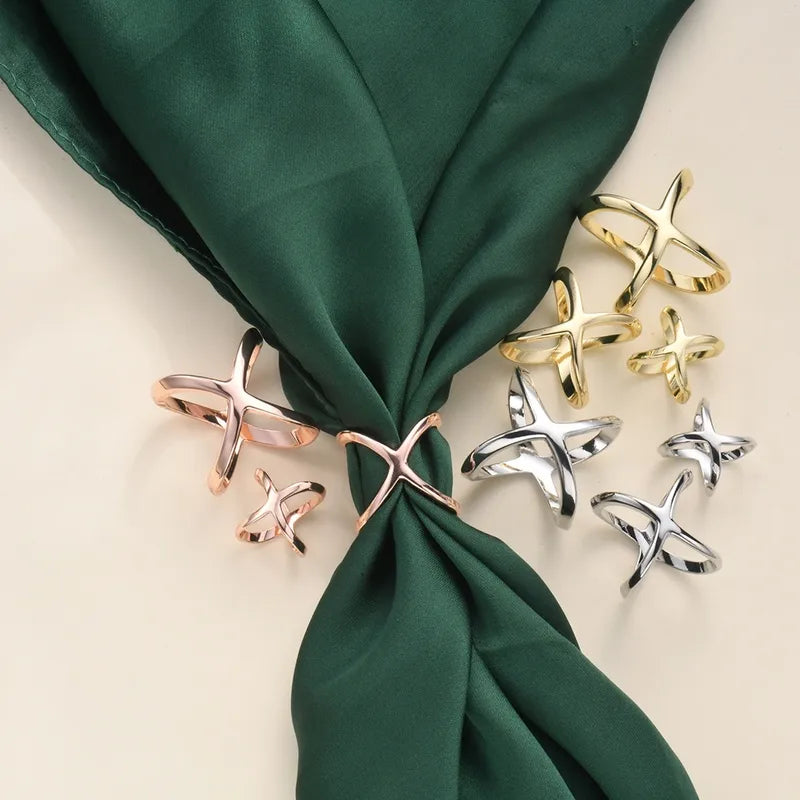 X cross scarf ring alloy gold three colours scarf buckle for women JeevaFashions