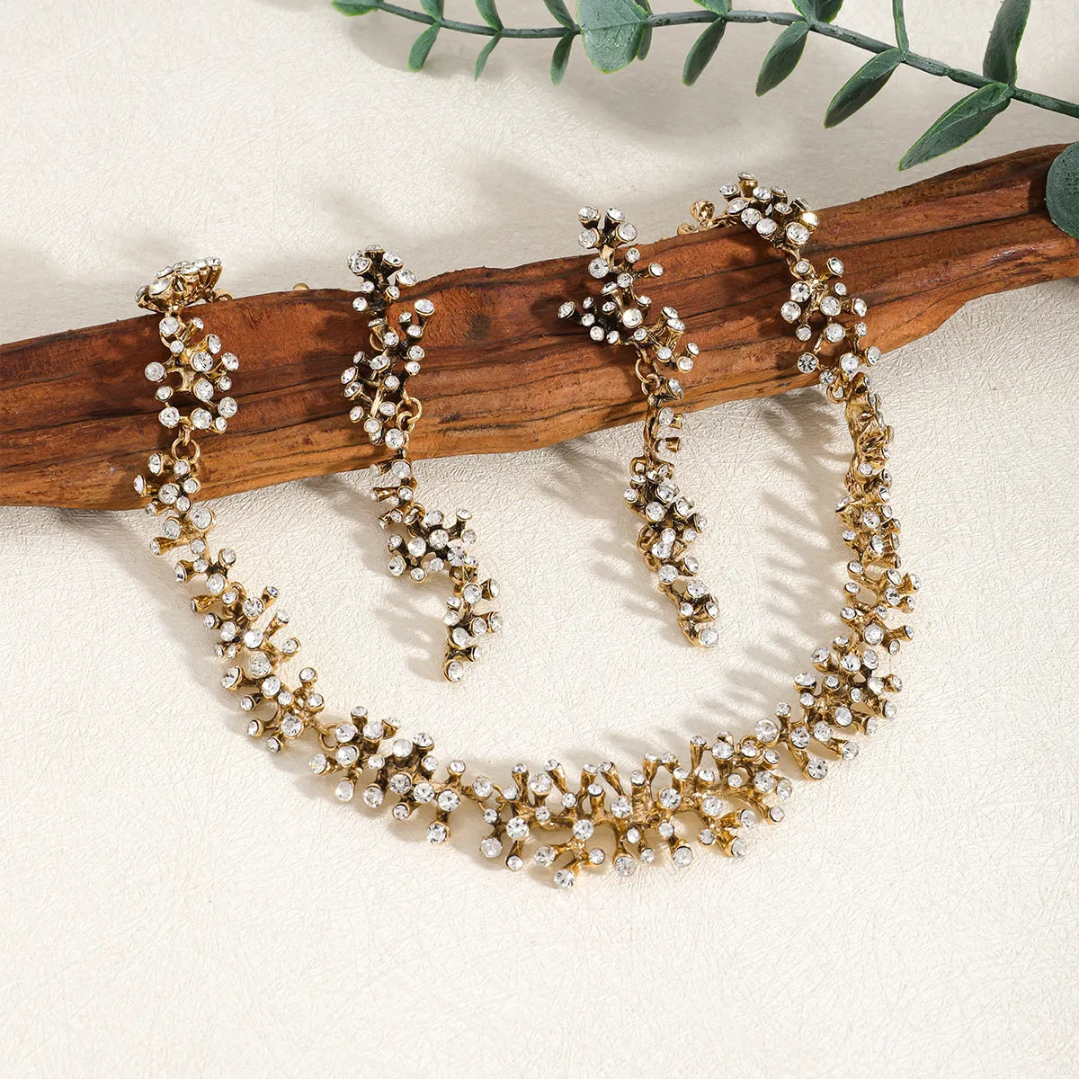 Zircon branch jewellery set alloy material detail JeevaFashions