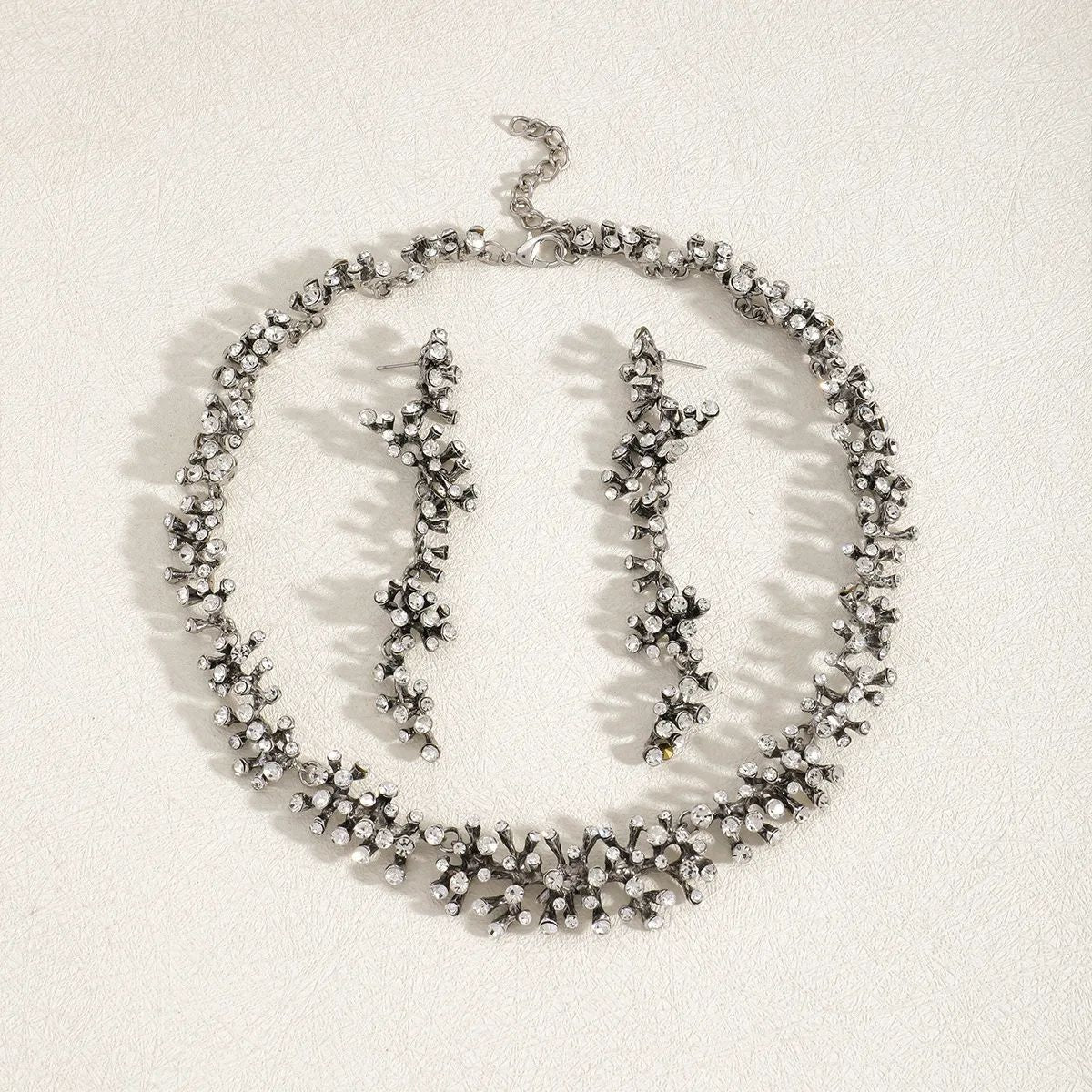 Zircon branch necklace and earrings jewellery set – festive gift for Diwali and weddings – JeevaFashions